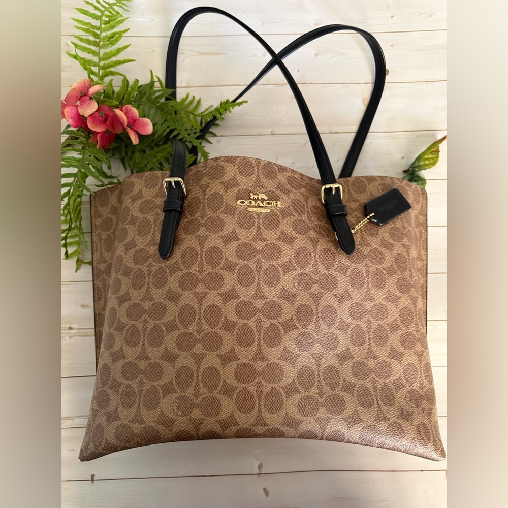 Coach Tan and Black Signature Tote